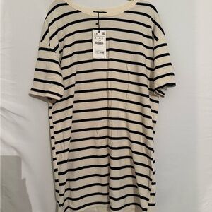 Zara Navy Striped Cream Tee shirt dress